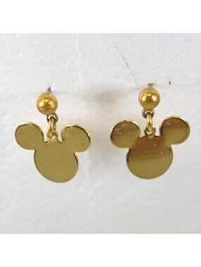 Vintage Mickey Mouse Ears Gold Tone Post Dangle Earrings Marked Disney Small